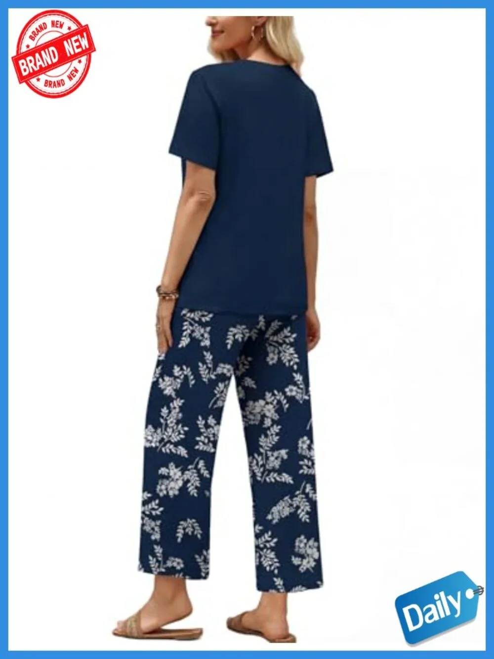 Two Piece Lounge Set Short Sleeve Wide Leg Pants Travel Outfit